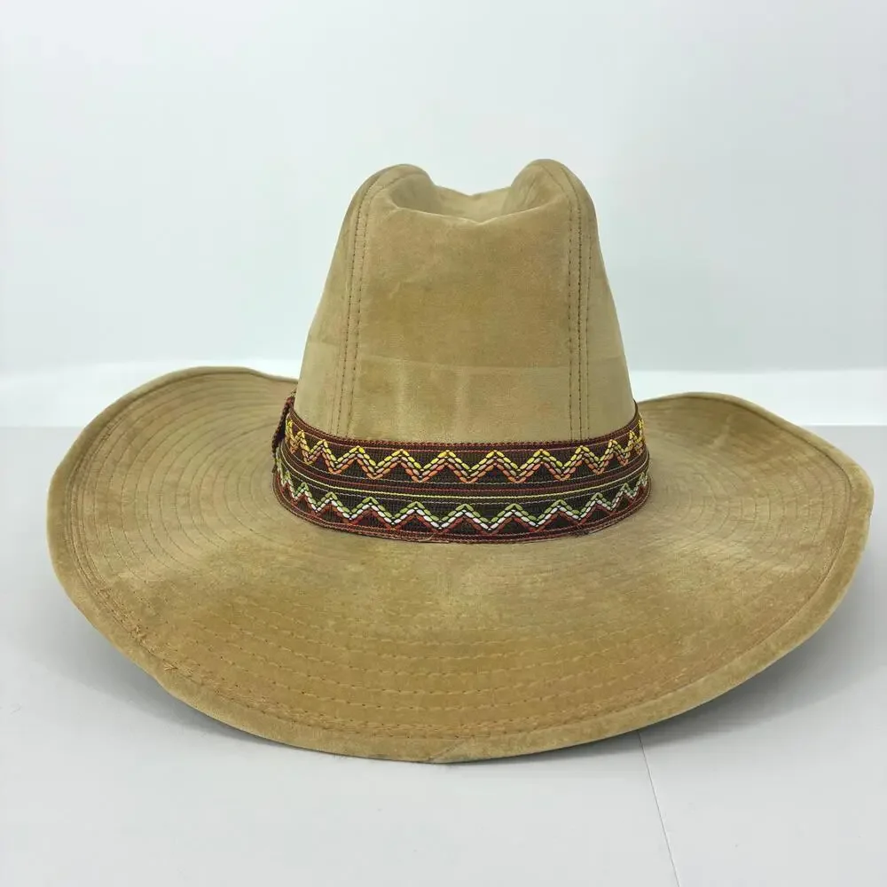 Ya Tan Sueded Fabric Wide Brim Cowboy Southwestern Hat with Decorative Band